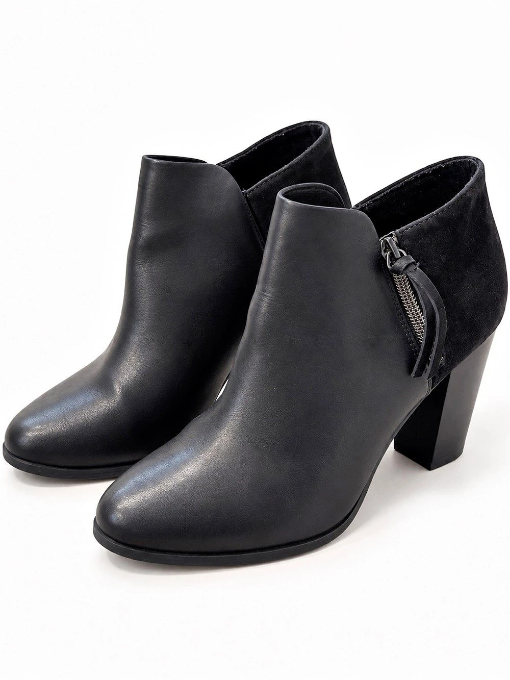 Black Ankle Booties Block Heel Side Zip Size 6